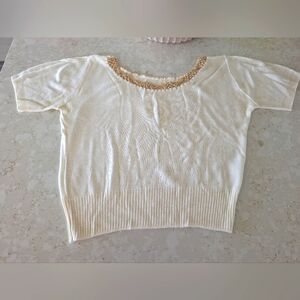 Vintage Cream Beaded Women's Sweater Size M(?)